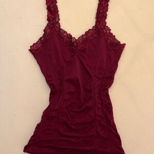 Women’s Y2K Wine Red Ruched Lace Cami